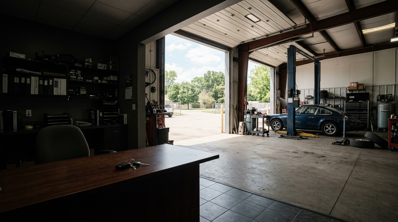 In and Out Autobody repair bay in Gordonsville Virginia with a vehicle ready for collision repair